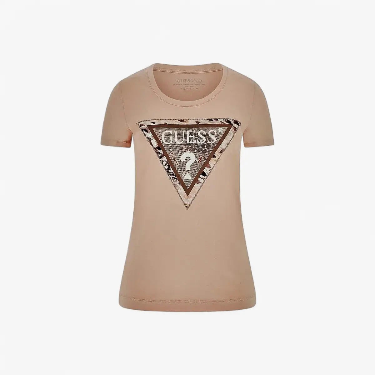 Guess Womens Cheeta Logo Triangle Short Sleeve Tee Rose | Guess