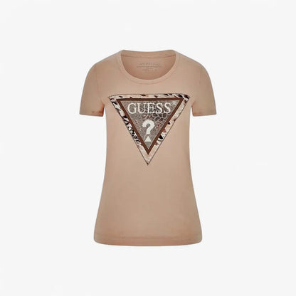Guess Womens Cheeta Logo Triangle Short Sleeve Tee Rose | Guess