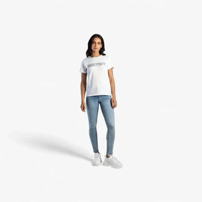 Sissy Boy Womens Regular Fit Top With Bling Short Sleeve Tee Bling White | Sissy Boy