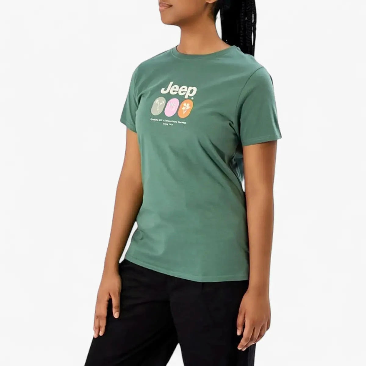 Jeep Womens Flower Graphic Tee Sage Leaf | Jeep
