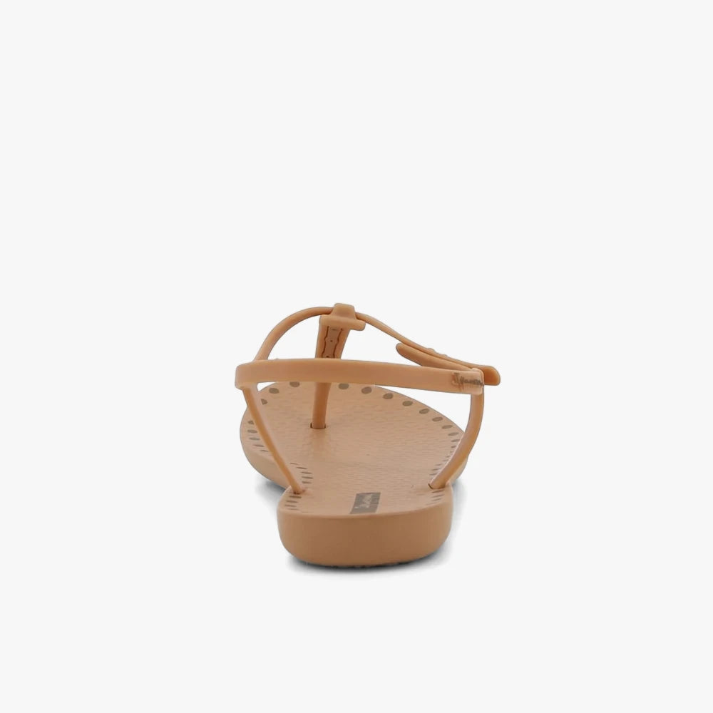 Ipanema Womens Class Dots Sandal in beige gold, seen from the back-right, featuring thong straps, a buckle, and a textured