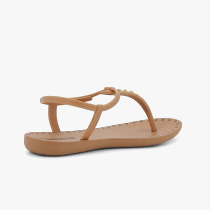 Beige and gold Ipanema Womens Class Dots sandal, featuring a thong-style strap with small metallic embellishments, viewed