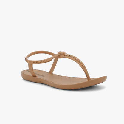 Ipanema Womens Class Dots Sandal in beige gold, featuring a T-strap design with small gold studded details.