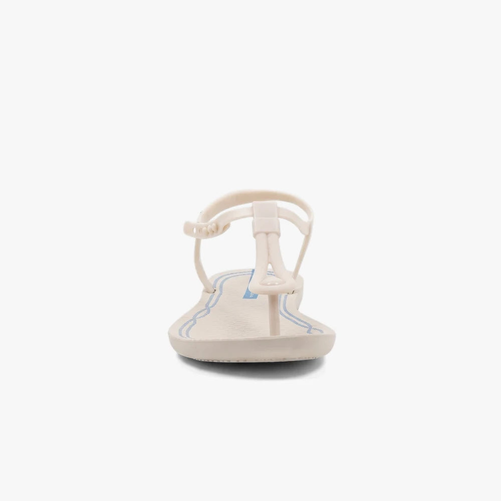 Front view of the Ipanema Womens Class Slim Sandal in beige and blue, showcasing its T-strap design and textured sole.