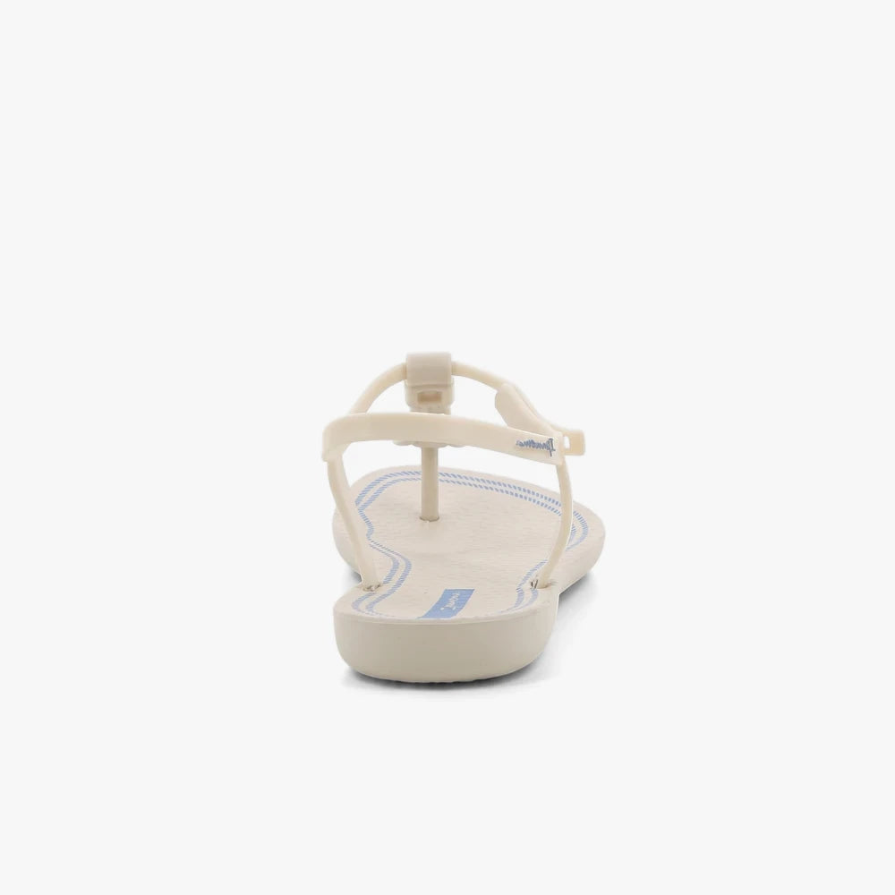Ipanema Womens Class Slim Sandal in beige and blue, shown from a rear-left elevated view, with a T-strap design.