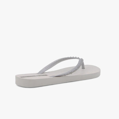 Ipanema Womens Essence flip-flop sandal in grey with beaded silver straps, viewed from a slightly elevated angle.