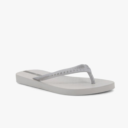 Ipanema Womens Essence Sandal in grey silver, featuring a studded strap and textured sole, positioned on a white background.
