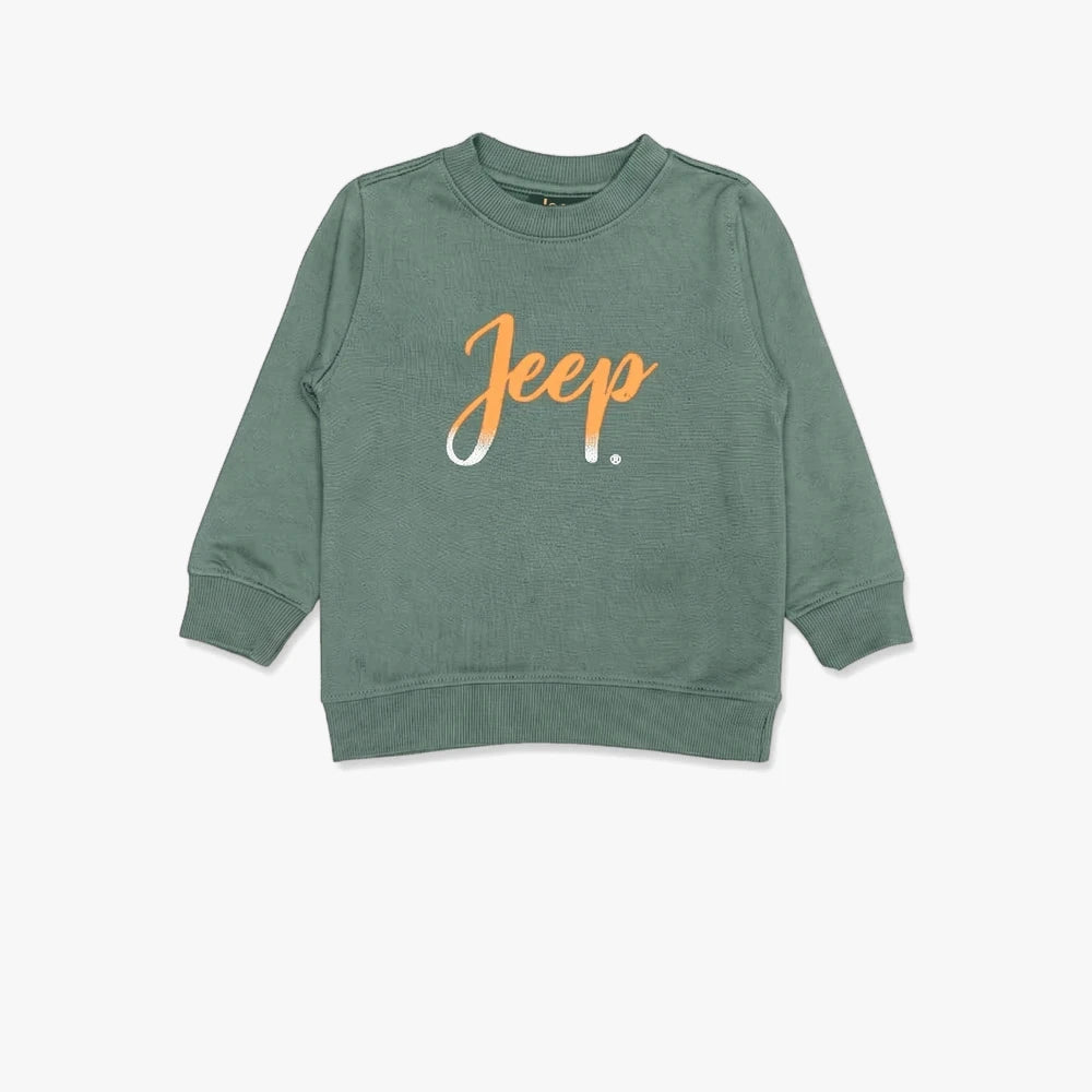 Jeep Girls Ombre Logo Pullover Sweater in wavelite green, featuring a front view and ribbed cuffs and hem.