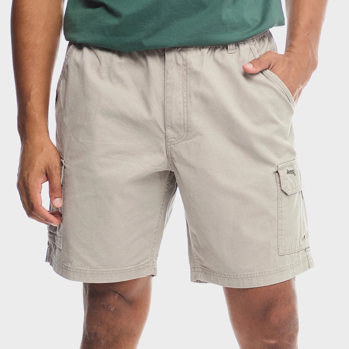 Jeep Mens 21Cm Willys Elasticated Cargo Shorts Khaki