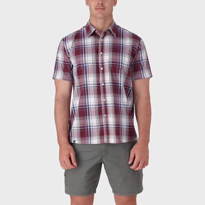 Jeep Mens Casual Yd Short Sleeve Check Short Burgandy Jeep