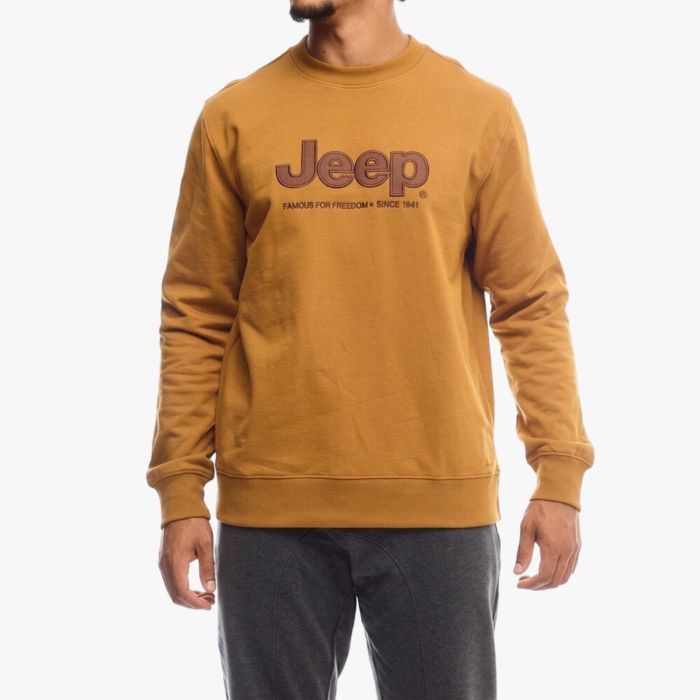 Jeep Mens Core Applique Crew Sweater Brown2 | Jeep