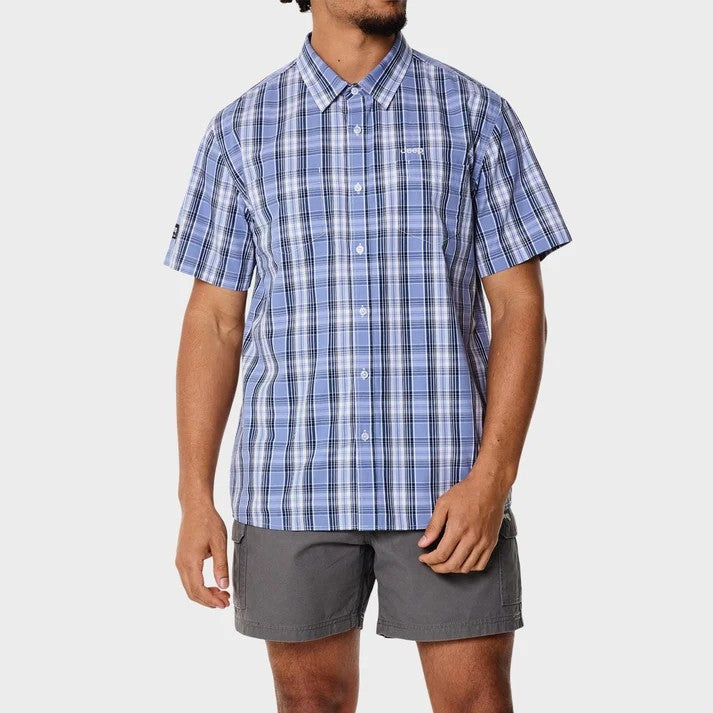 Jeep Mens Short Sleeve Check Shirt Multi Blue
