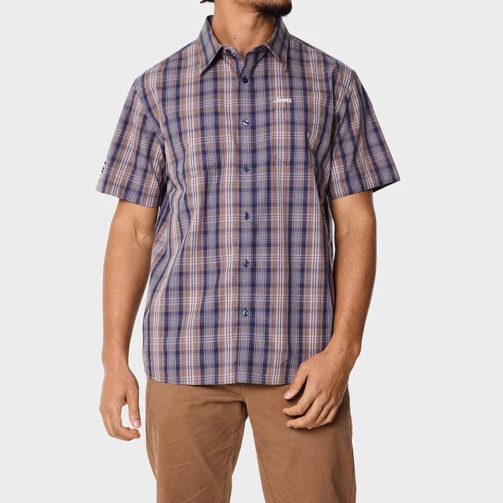 Jeep Mens Short Sleeve Check Shirt Multi Brown