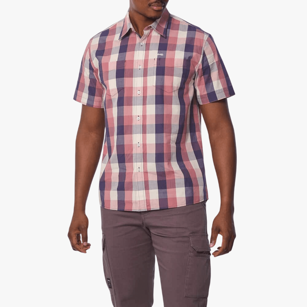 Jeep Mens Yd Short Sleeve Check Shirt Orange | Jeep