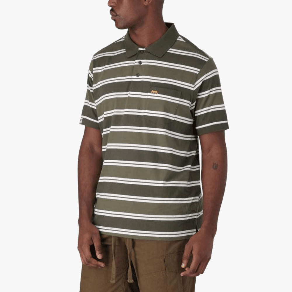 Jeep Mens Yd Stripe Short Sleeve Golfer Fatigue | Jeep
