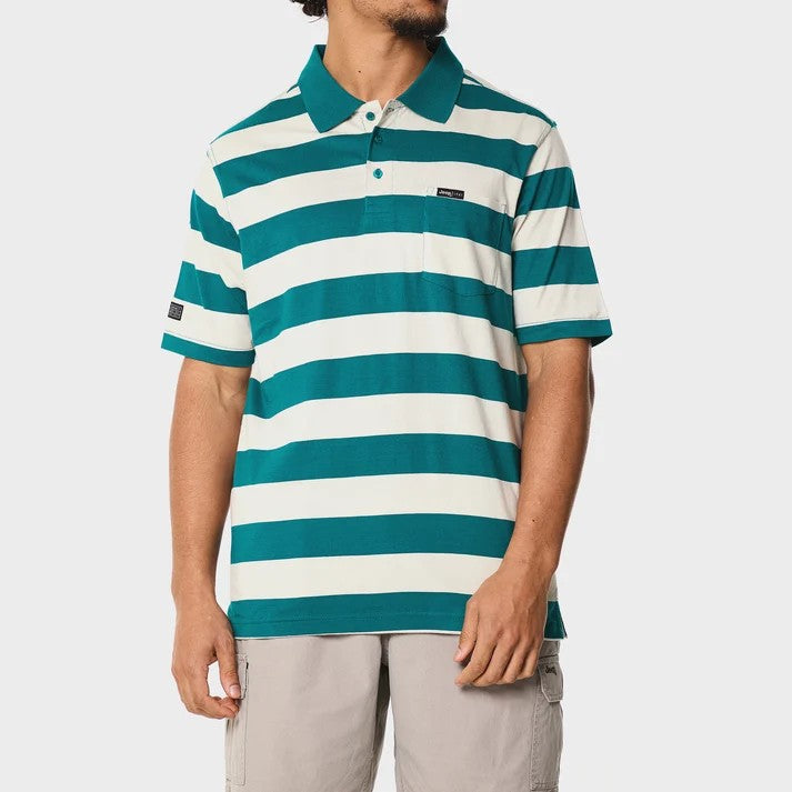 Jeep Mens Yd Stripe Short Sleeve Golfer Multi Blue