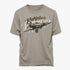 Khaki Kakiebos Classic Fit short sleeve tee featuring a dark airplane graphic and text on the front. Front view.