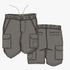 Kakiebos Mens 14cm elasticated cargo shorts in chocolate brown, shown in front and back technical drawings.
