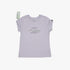 Kakiebos Womens Classic Fit Short Sleeve Tee in galactic lilac, featuring a front graphic print, displayed in a flat lay.