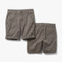 A front and back view of Kakiebos Womens Half Elasticated Shorts in chocolate grey-brown, displaying the button-fly,