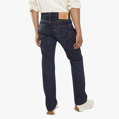Back view of a man wearing dark blue Levi&