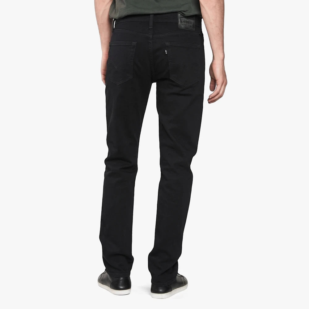 Rear view of a man wearing black Levi&