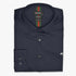 Folded Lorenzini Modern Classic Slim Fit long sleeve shirt in navy blue, made from 100% cotton, displayed on a light