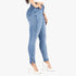 Miss Black Womens Rider 2 medium blue high-waisted skinny jeans with ankle slits, worn by a model in white heels.