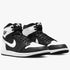 Pair of black and white Nike Air Jordan 1 Retro High OG high-top sneakers, shown from a slightly angled side view.