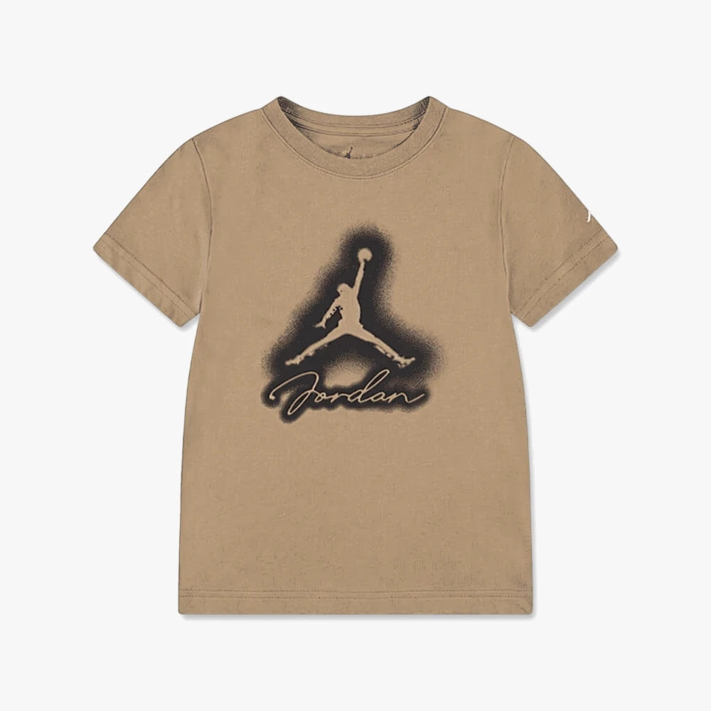 Nike Boys Jdb Mvp Airbrushed Jordan Short Sleeve Tee in desert camo, featuring a black Jumpman logo and white sleeve logo.