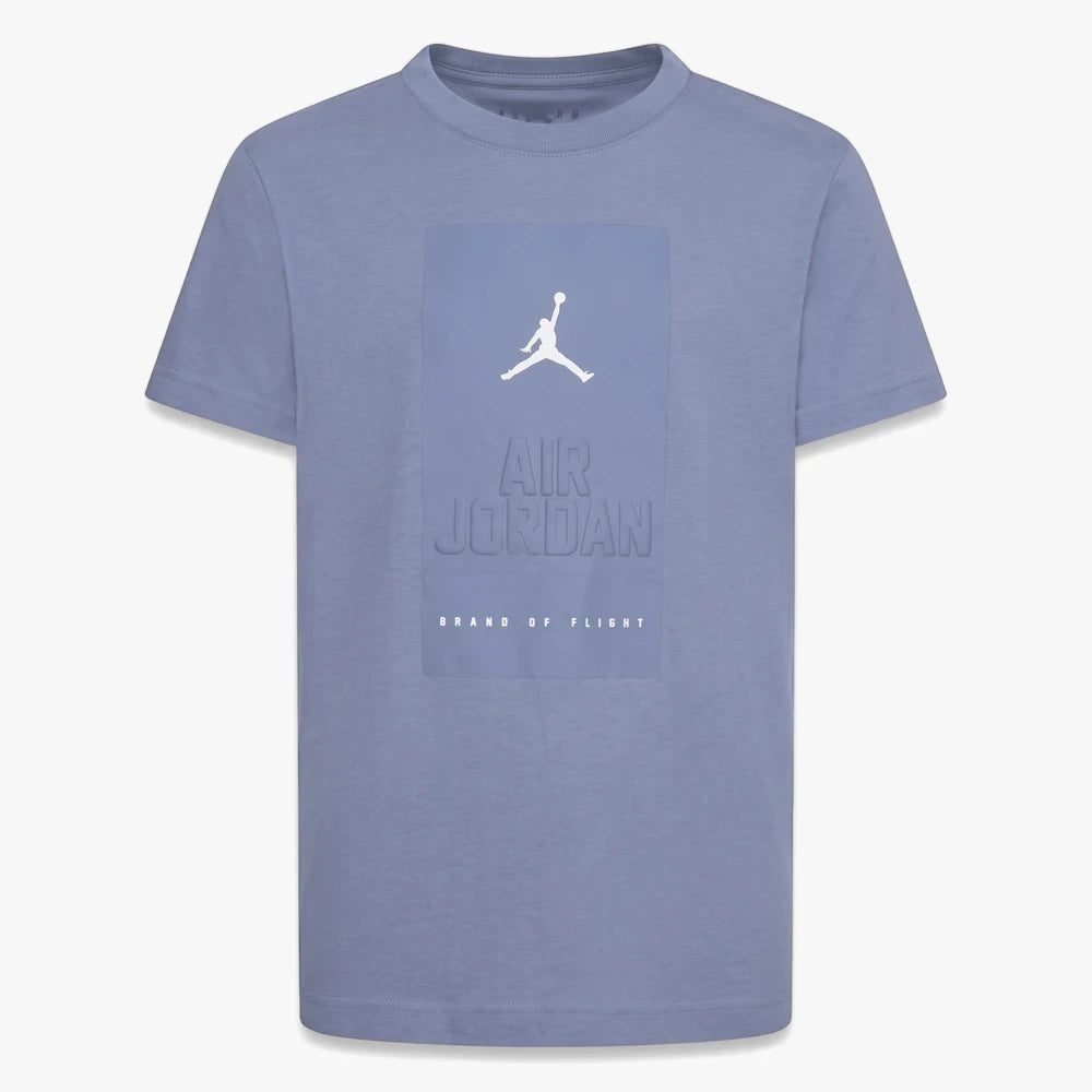 Nike Boys Jdb Pe Jumpman Banner Short Sleeve Tee in ashen slate, featuring the Jumpman logo and Air Jordan text.