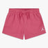 Fire pink Nike Girls Jdg Brooklyn Essentials Shorts with an elastic waistband, drawstring, and white Jumpman logo. Laid flat.