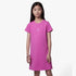 Young girl wearing a vibrant fire pink Nike Jordan T-shirt dress with a white Jumpman logo, posed front-facing.