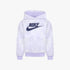 Nike Girls Printed Club Hoody in barley grape light purple with a speckled pattern and a dark blue Nike swoosh logo on the