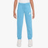 Light blue Nike Kids Club Fleece Jogger pants for children, featuring a white Nike swoosh logo, shown being worn.