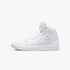 White high-top Nike Womens Air Jordan 1 Mid sneaker, side view, showcasing its clean leather design and iconic branding.
