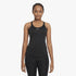 Nike Womens Dri-Fit One Elastika Standard Fit Tank Top in black, modeled from the front, showcasing activewear.