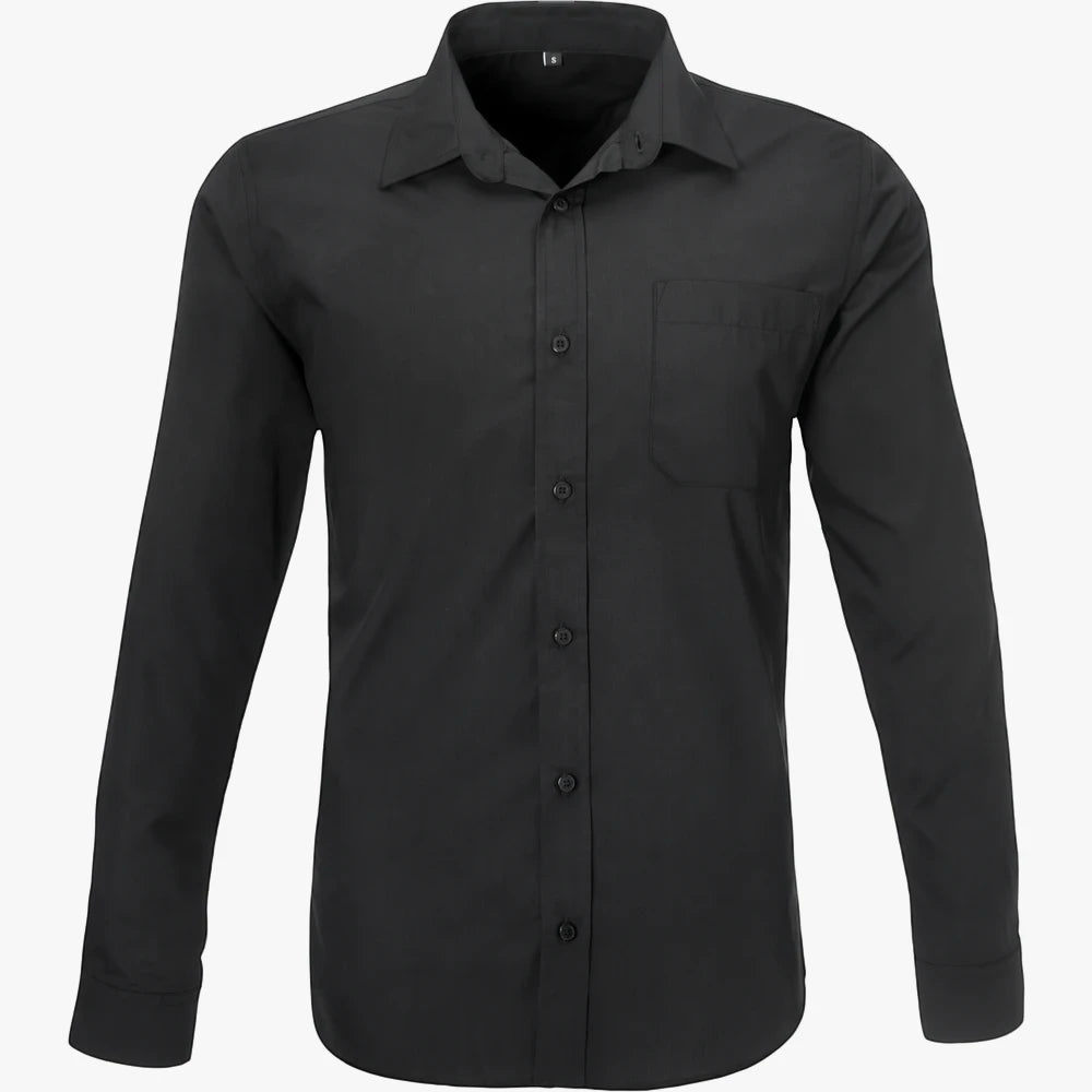 Black Petrocelli Mens Molini long sleeve button-down shirt, a versatile garment for formal or casual attire, front view.