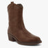 Pierre Cardin Womens Dallas brown faux leather mid-calf cowboy boots with a block heel and decorative stitching.