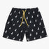 Polo Boys Bradley Monogram Beach Shorts in navy blue with a white polo player pattern and yellow drawstring, shown flat lay