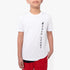 Polo Boys Dave Printed Tee in white, featuring a short-sleeved design and vertical Polo Sport logo worn by a young boy.
