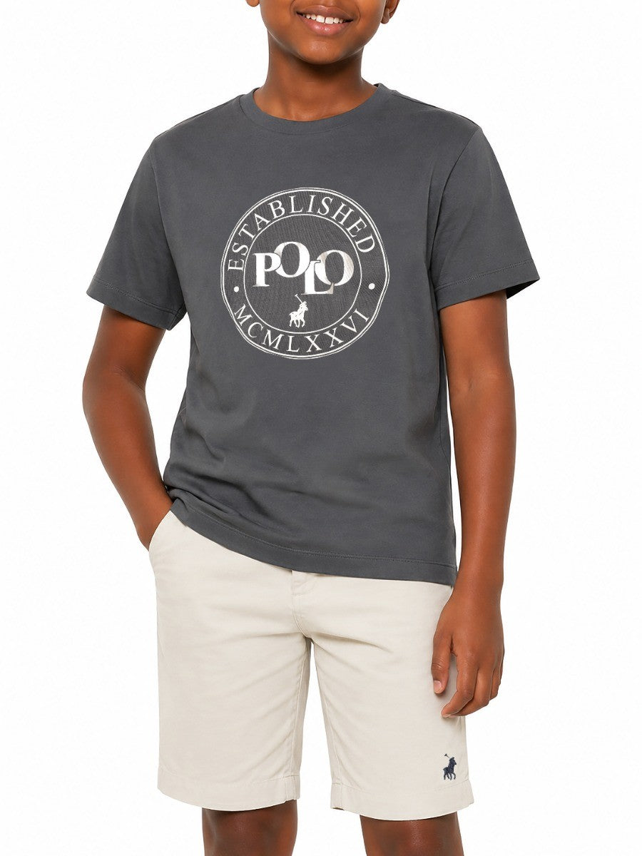 Polo Boys Jake Printed Tee Gunmetal