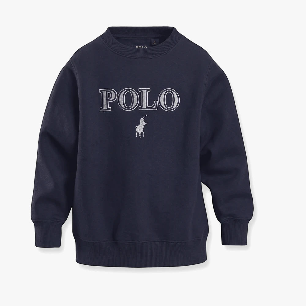 Navy blue Polo Boys Katlego long sleeve crew neck sweater with white embroidered &