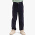 Navy blue Polo Boys Logan Classic Chino Pants, worn by a child, featuring rolled cuffs and a comfortable fit.