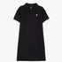 Black short sleeve polo dress for girls, featuring a classic collar, three-button placket, and white embroidered pony logo.