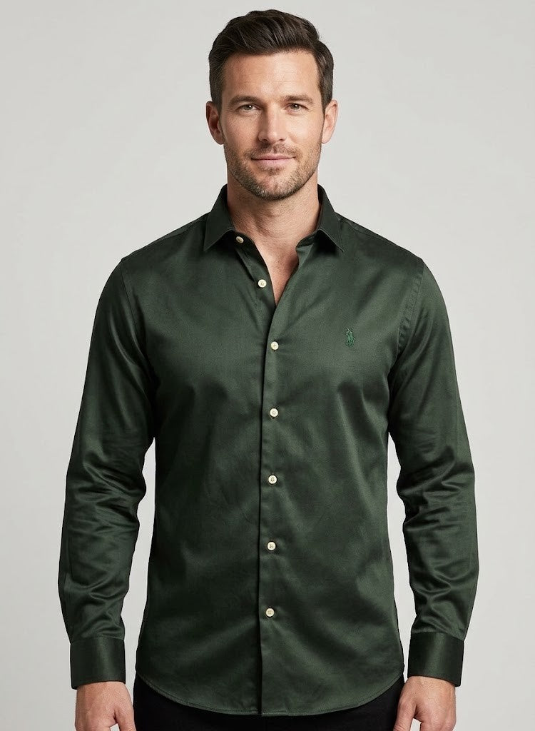 Polo Mens Essential Sateen Long Sleeve Shirt Green