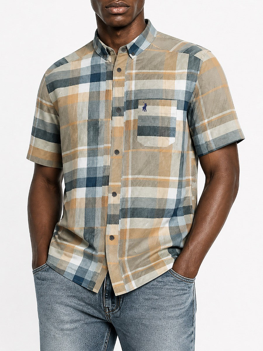 Polo Mens Short Sleeve Check Shirt Blue