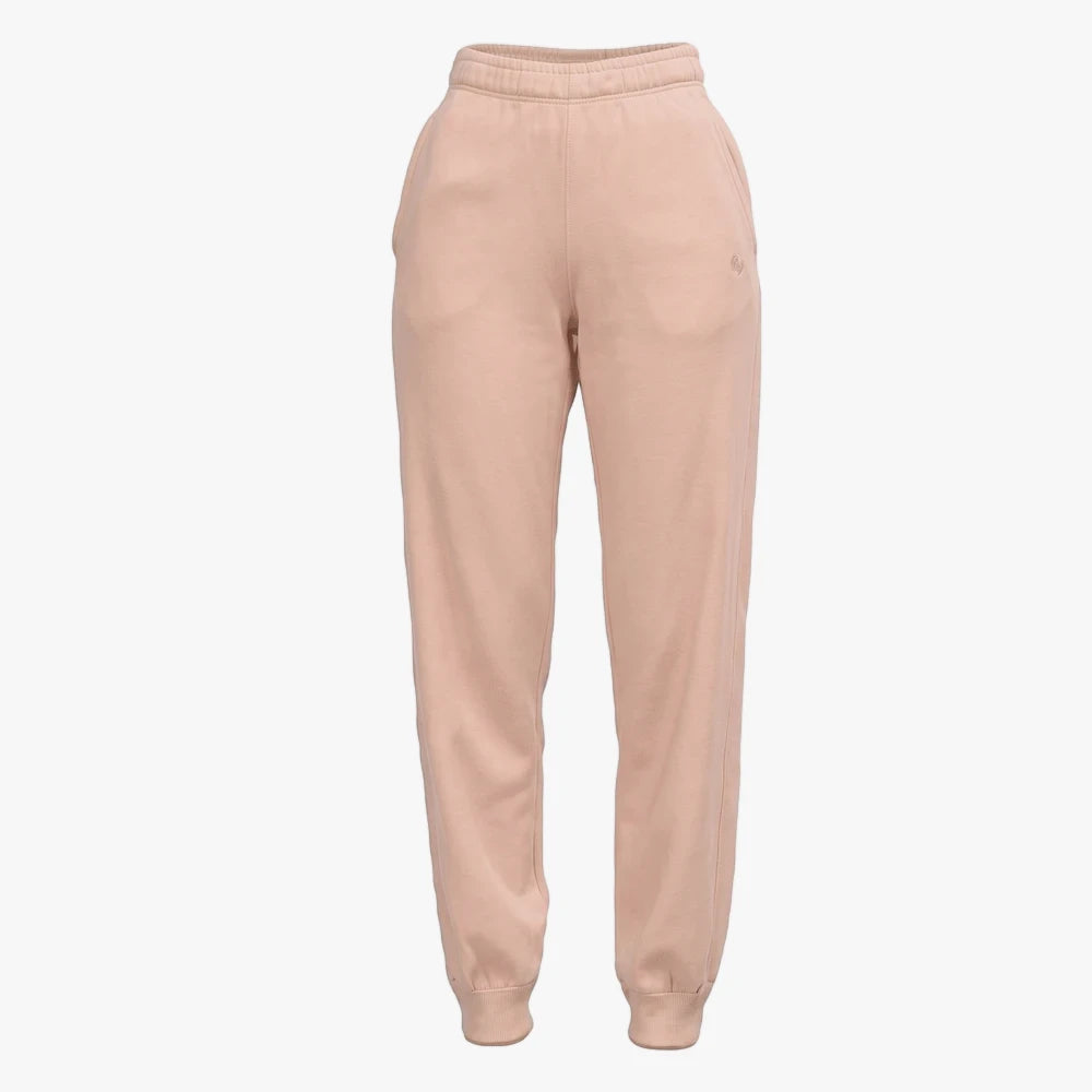 Polo Womens Sophia Track Jogger in a soft peach color, featuring a comfortable elastic waistband and ribbed ankle cuffs.