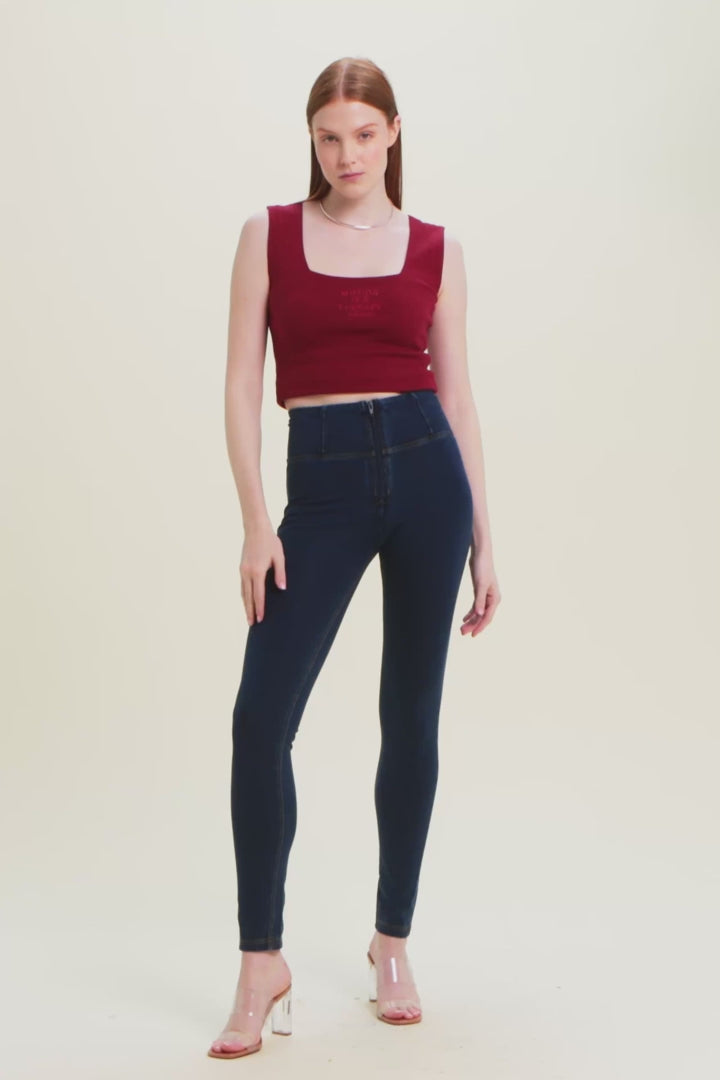 Freddy Womens  Dark Blue Yellow Stitch High Waist Long Length