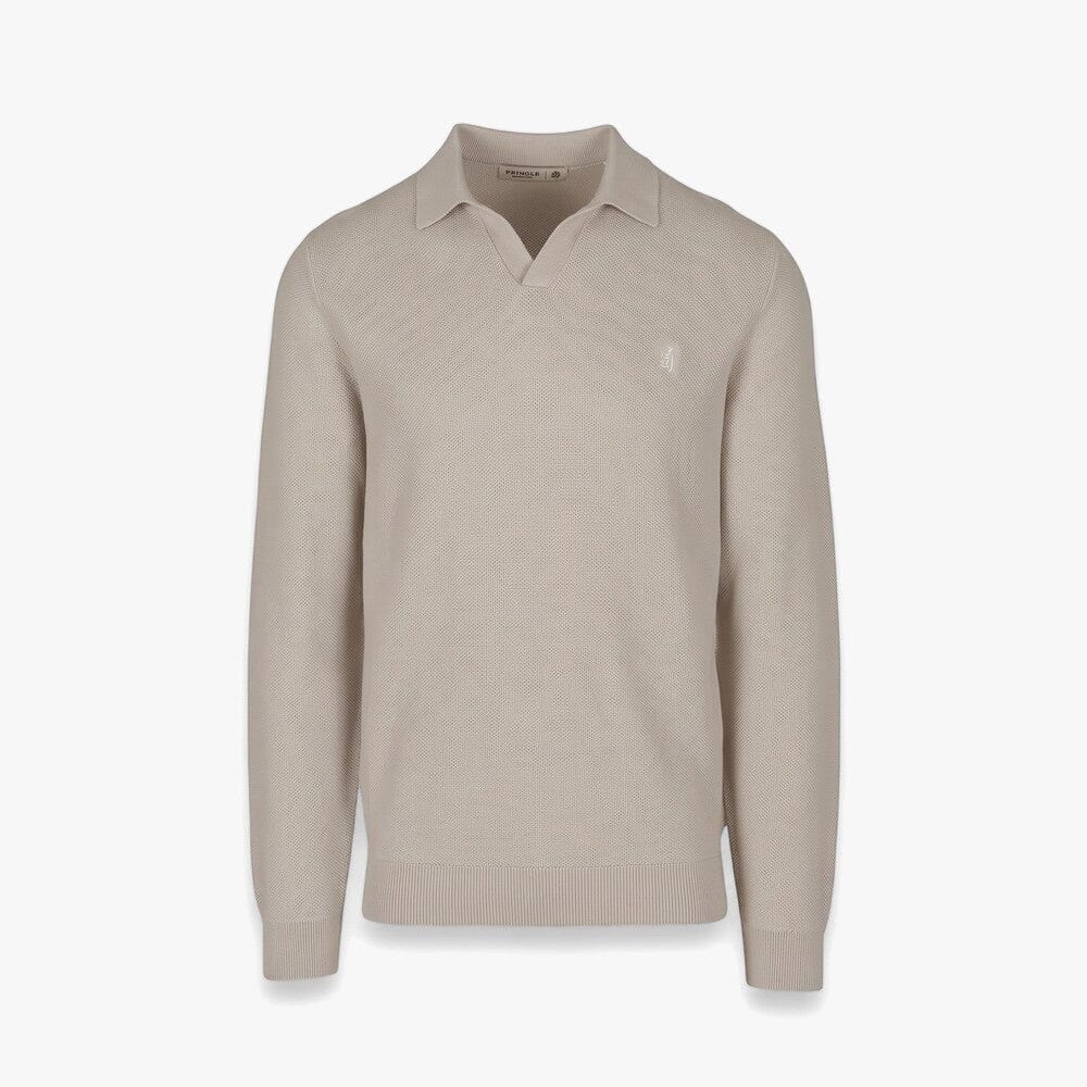 Pringle Mens Brian Collar Textured Knit Jersey Stone | Pringle